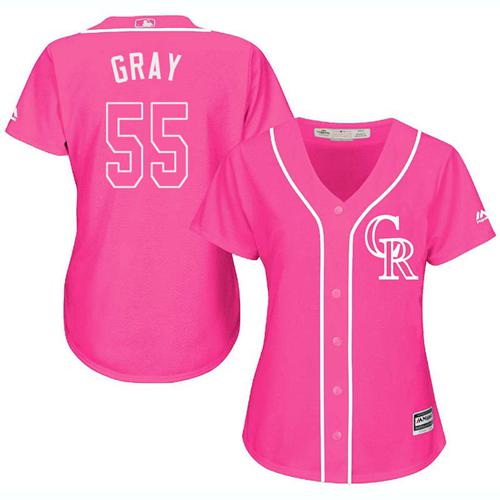 Rockies #55 Jon Gray Pink Fashion Women's Stitched MLB Jersey - Click Image to Close